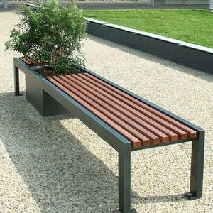 banco público / moderno / de madera / con jardinera integrada