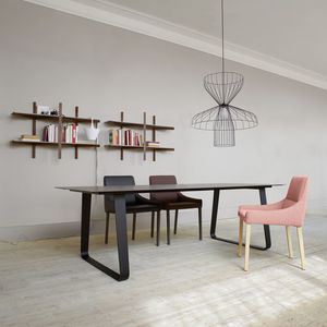 mesa de comedor moderna / de metal / de gres porcelánico / rectangular