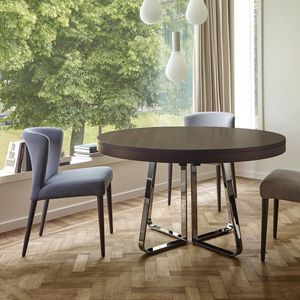 mesa de comedor moderna / de madera / de gres porcelánico / de acero cromado