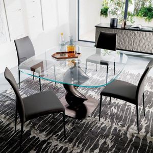 mesa de comedor moderna / de vidrio / de metal / redonda