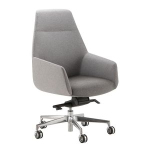 sillón de director moderno / de cuero / de aluminio pulido / con ruedas