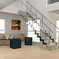 escalera recta / con zancas laterales / peldaños de vidrio / estrutura de acero inoxidable - LOUNGE