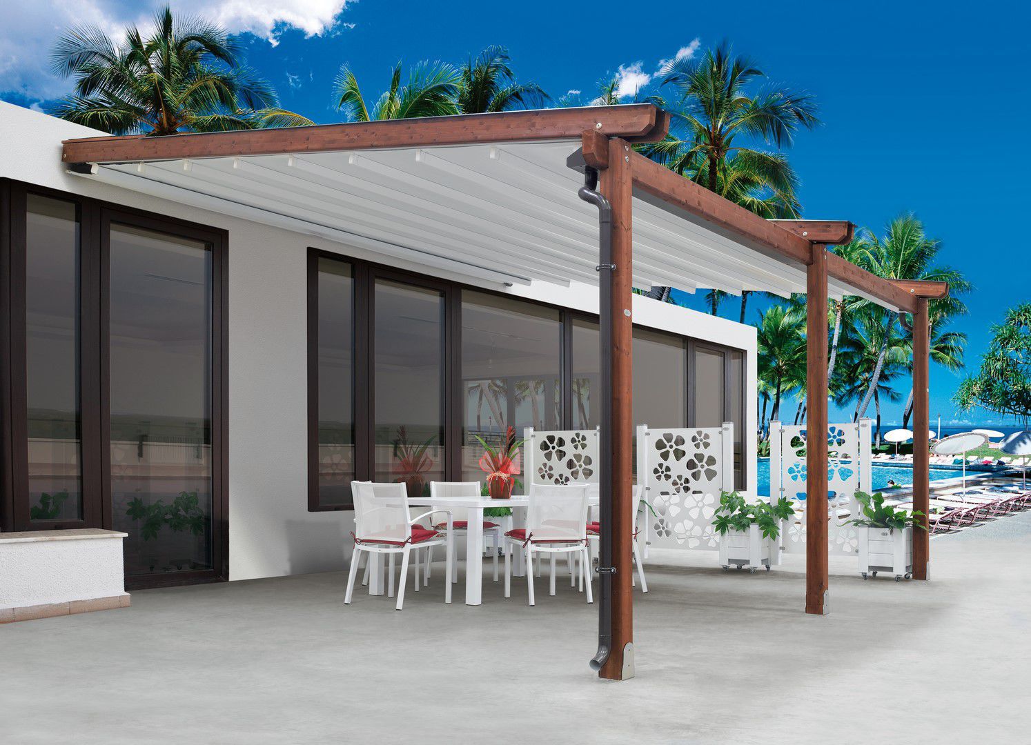 Pérgola adosada ONDALEVEL IL CEPPO de madera / cobertura