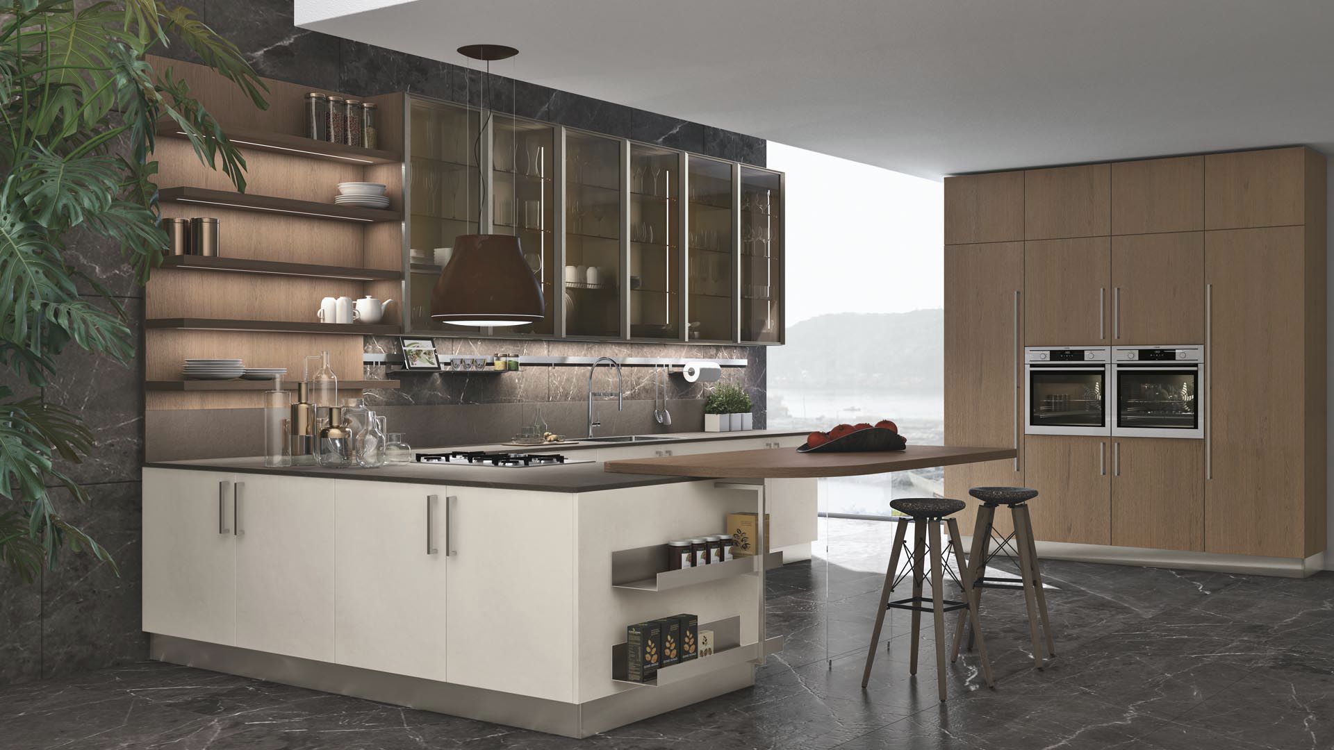 Cocina contemporánea / de madera / lacada / mate - CLOVER - CUCINE LUBE