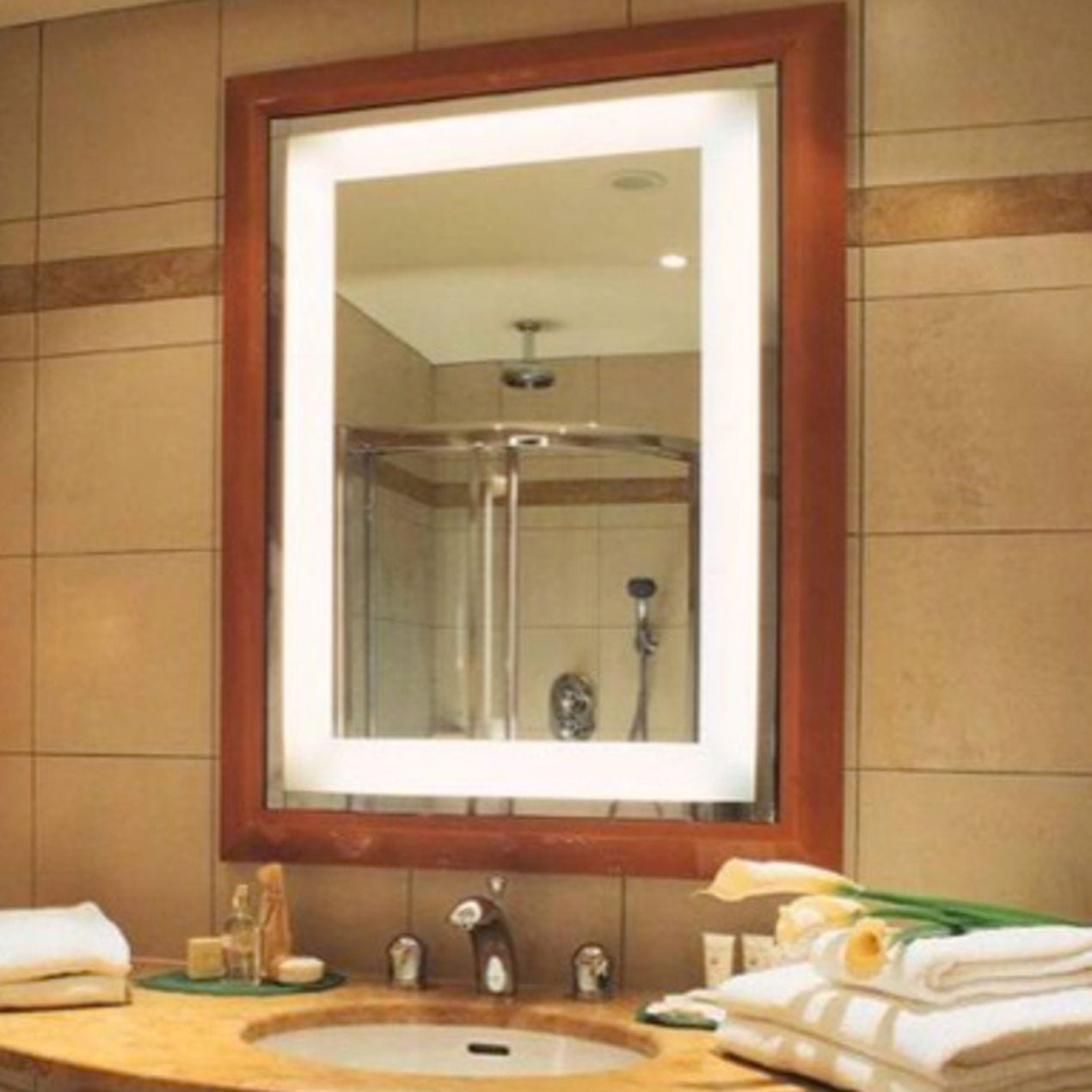 Espejo para baño de pared - BROADWAY : 1M0963 AB - MLE HOTEL LIGHTING - con luz / contemporáneo