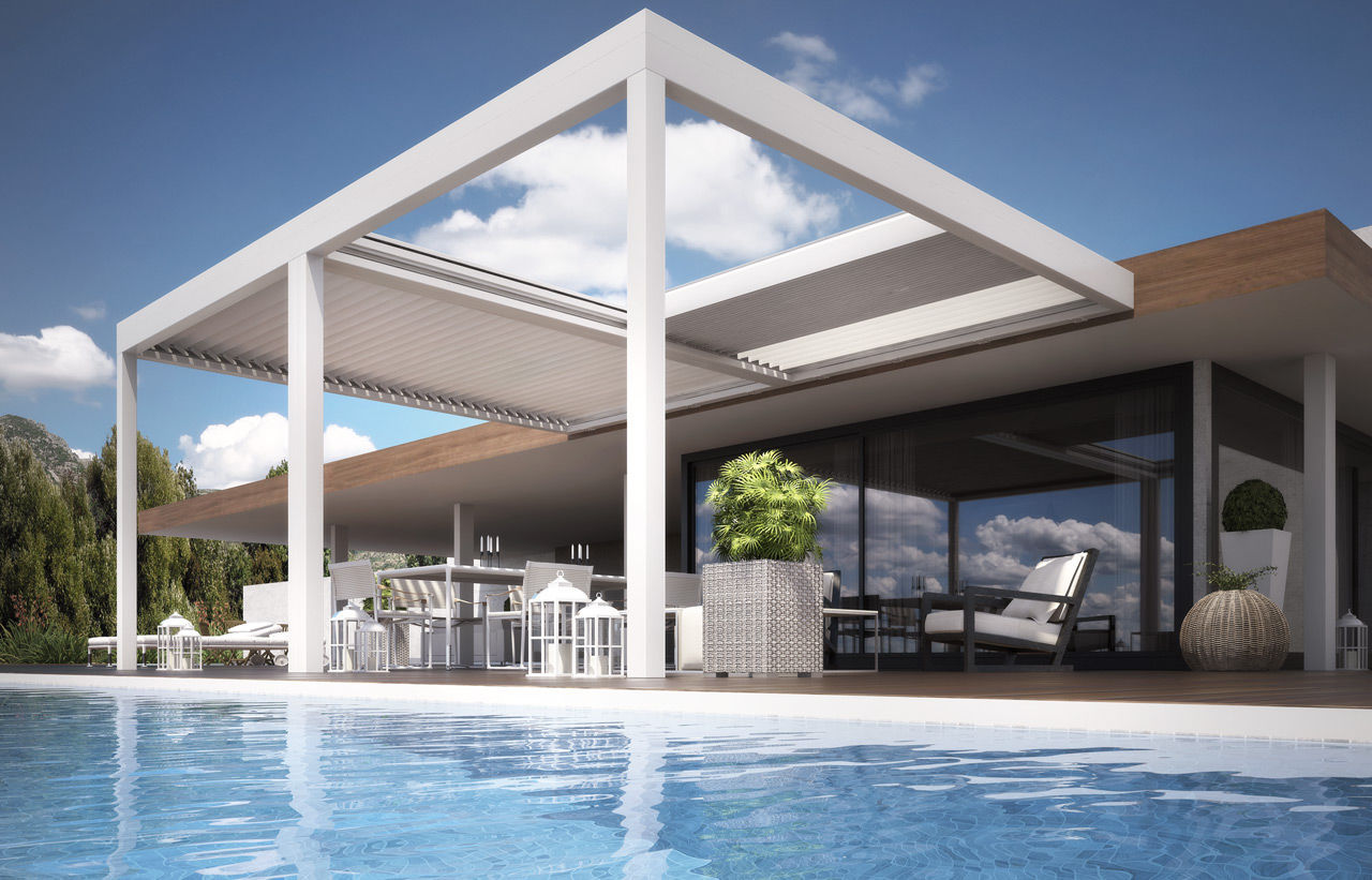 Pérgola adosada / de aluminio / con cobertura corredera / con láminas