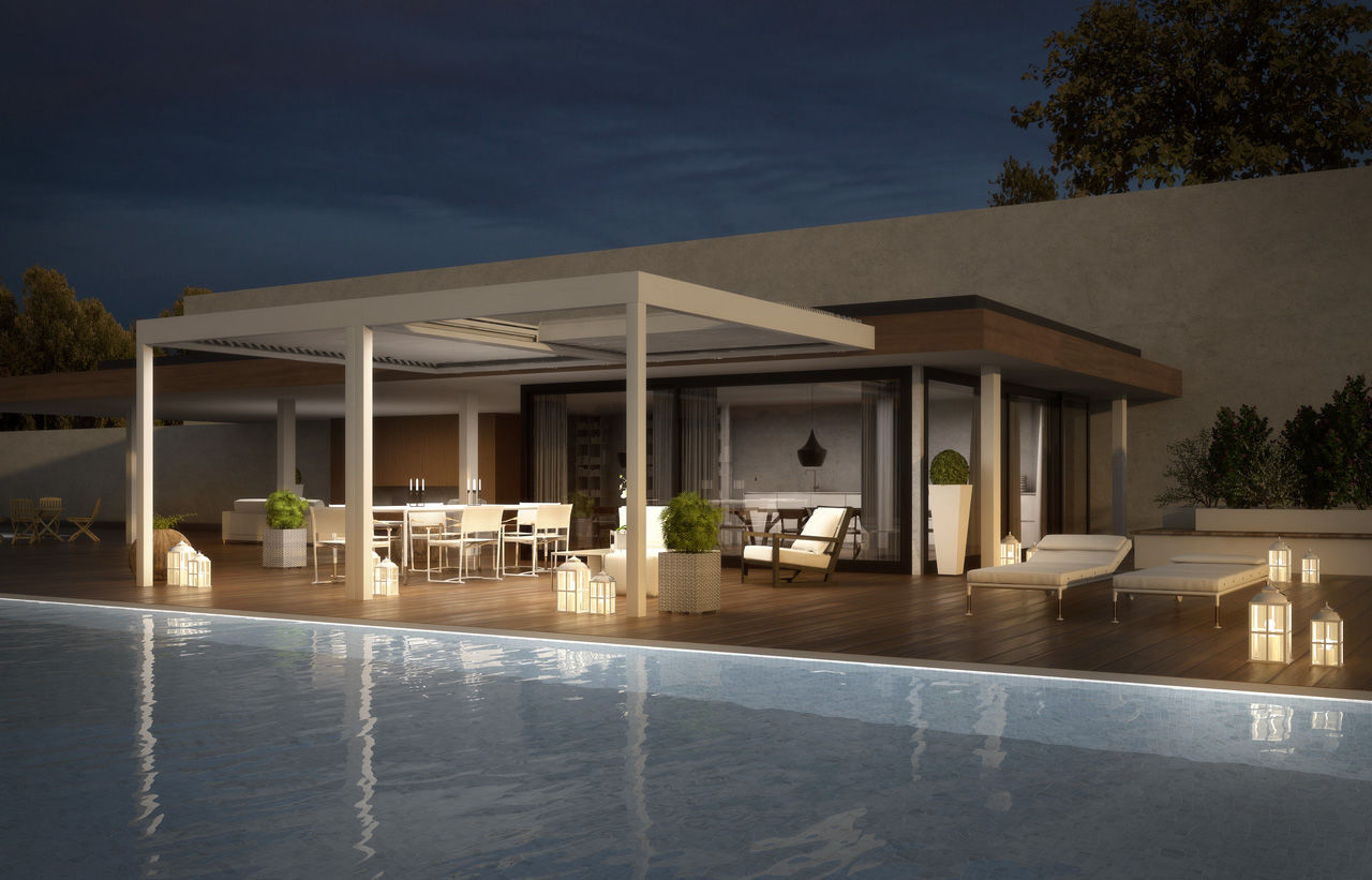 Pérgola adosada / de aluminio / con cobertura corredera / con láminas