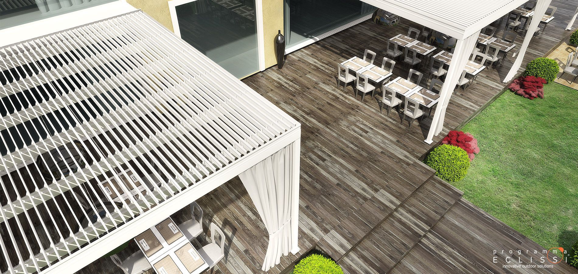 Pérgola adosada / de aluminio / con láminas móviles / a medida