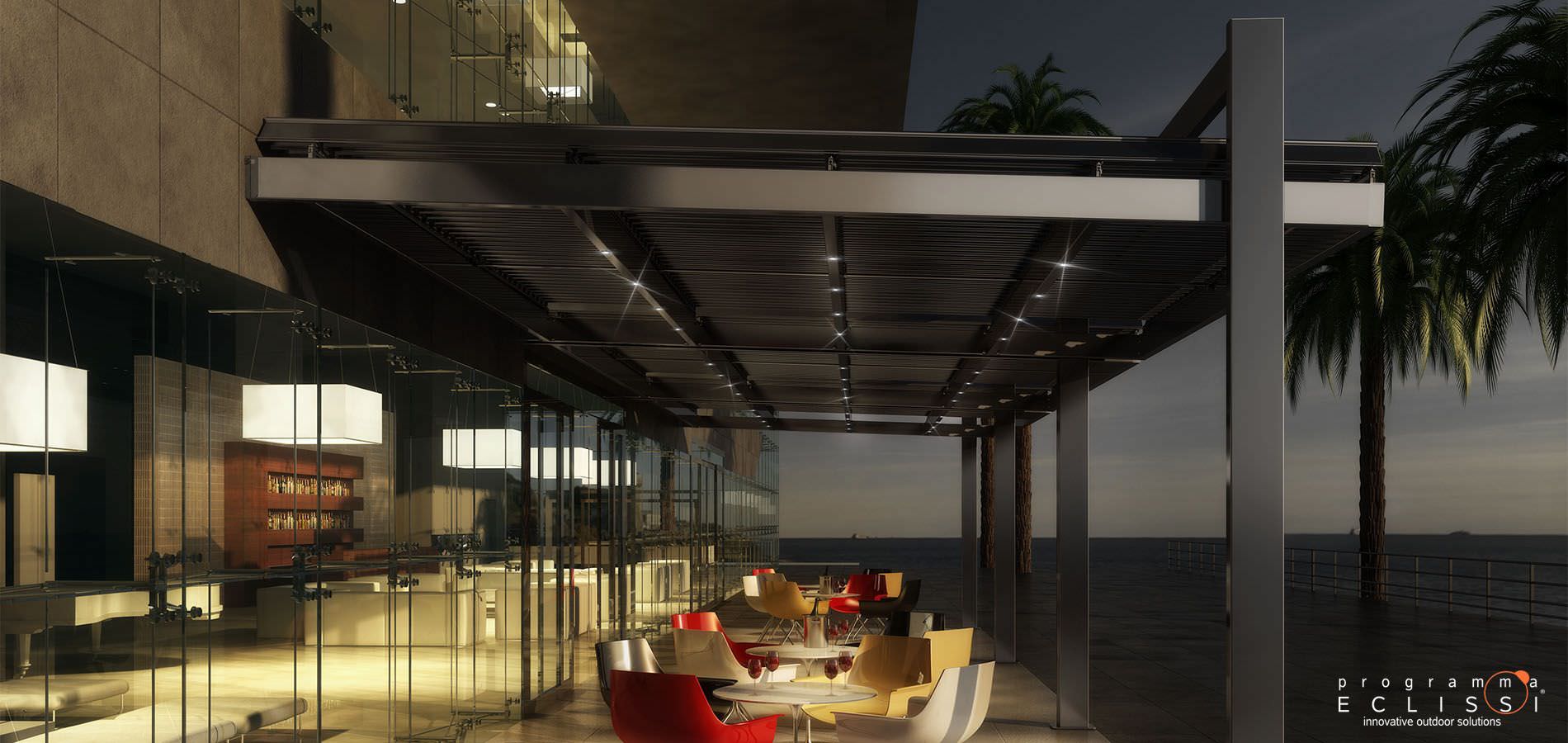 Pérgola adosada / de metal / con láminas móviles / para el sector