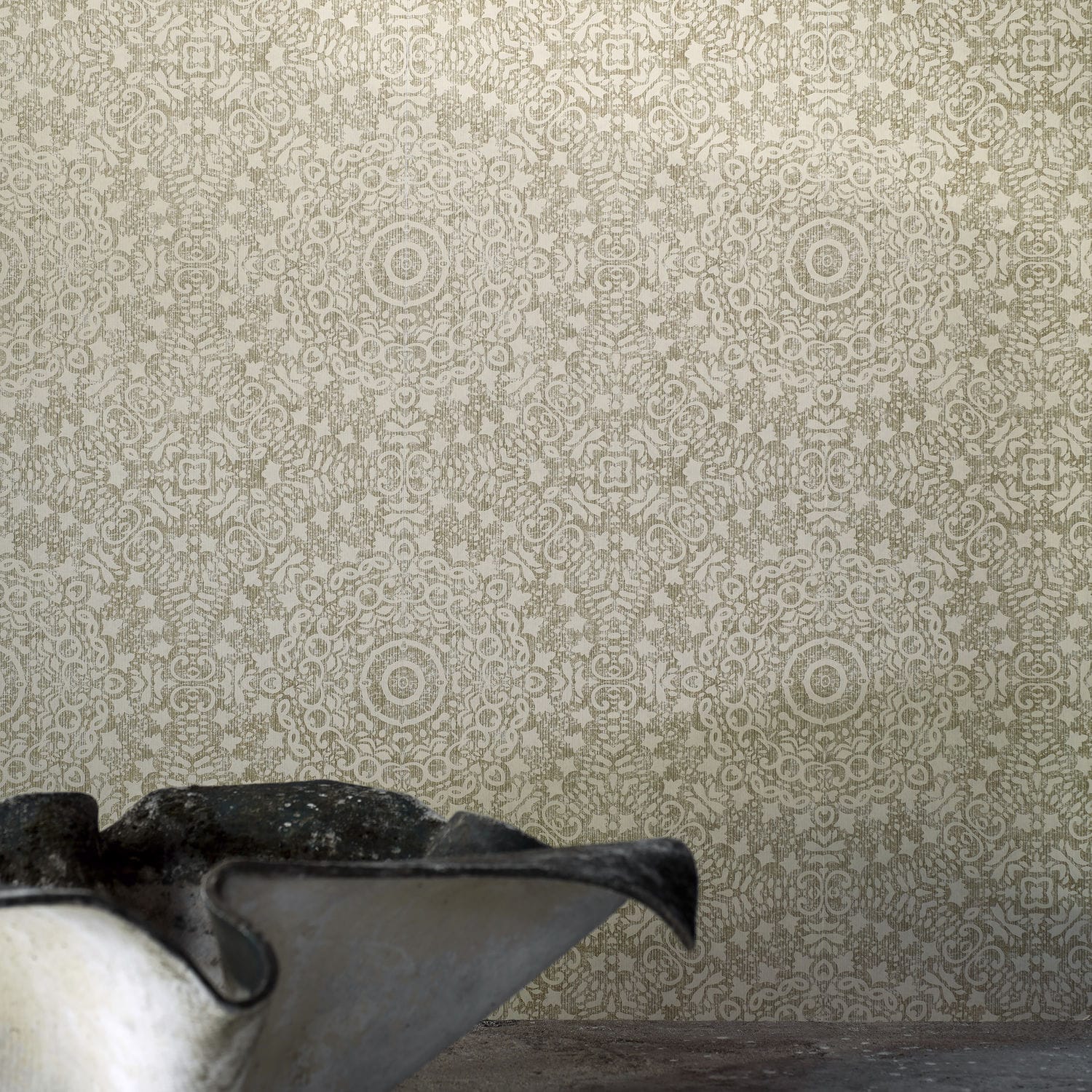 Papel pintado contemporáneo ORIGIN Eco con motivos decorativos / aspecto dorado / marrón