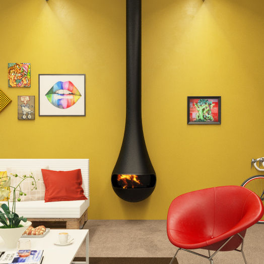 Chimenea de leña - PERLA - CL Design - contemporánea / suspendida