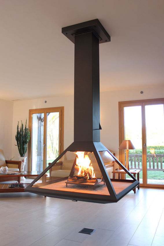 Chimenea de leña / contemporánea / hogar abierto / central - JAVEA - Vyrosa