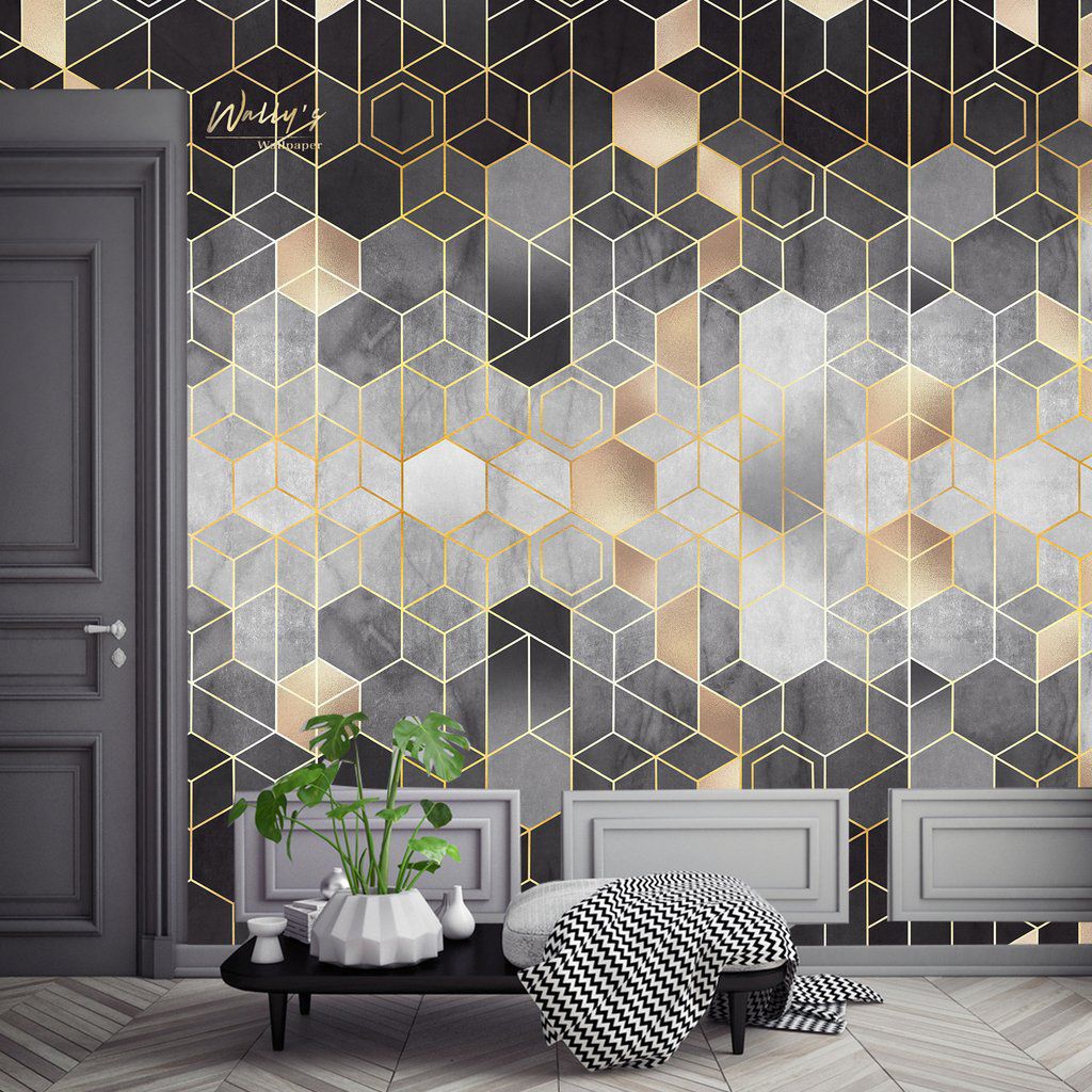 Papel pintado contemporáneo GREY TRELLIS Wally's con motivos