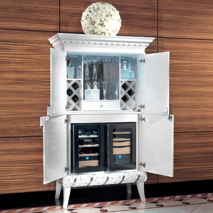 Mueble bar clásico B502 Francesco Molon de vidrio / de metal