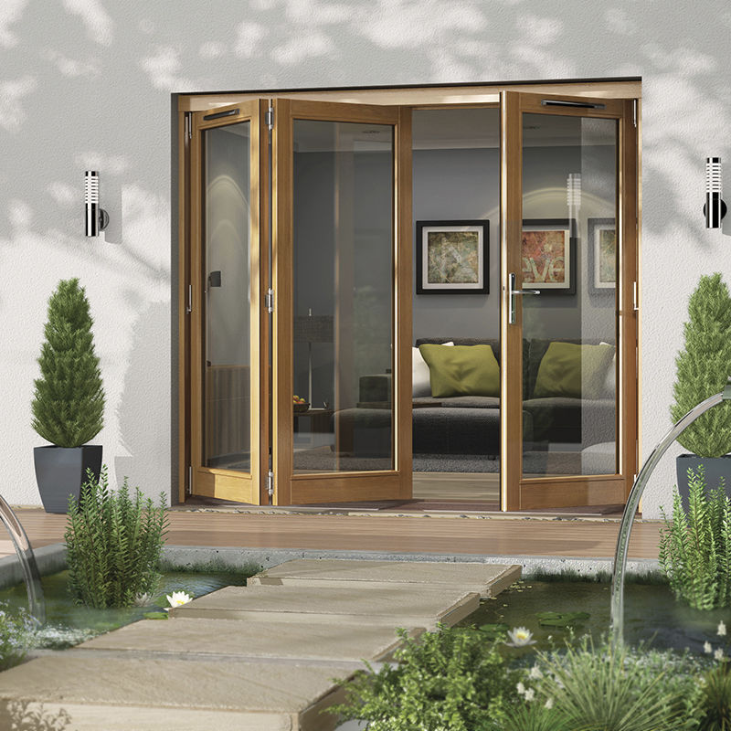 Ventanal corredero / plegable / de roble / con vidrio doble - CANBERRA