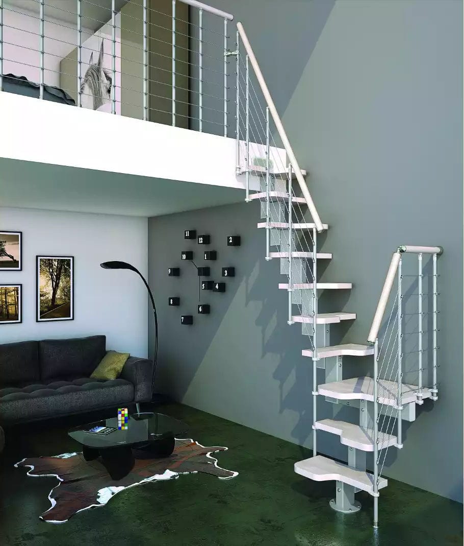 Escalera en L / estructura de metal / con peldaños de madera / sin