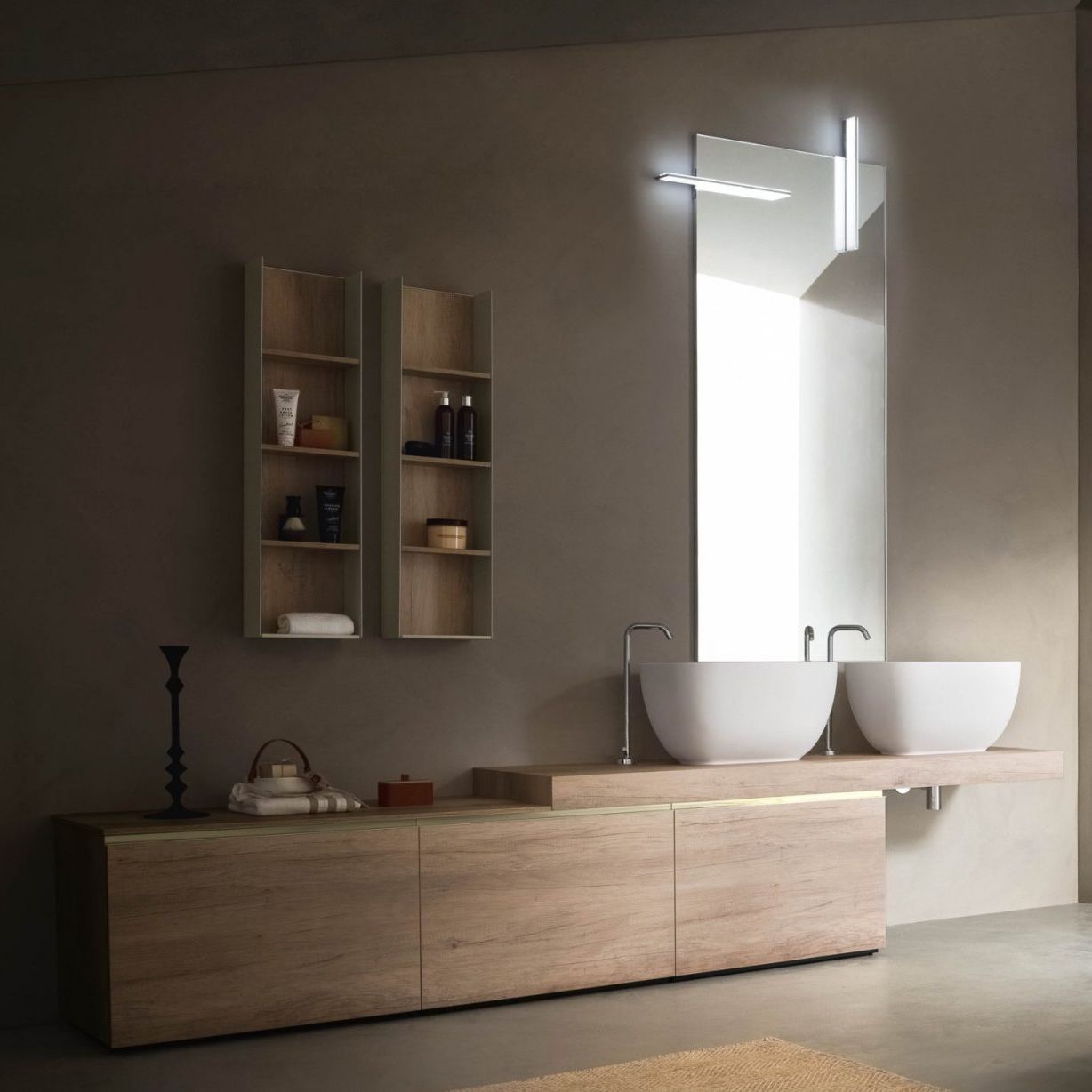 Mueble de lavabo doble - DRESS - ARBLU - suspendido / de madera / de vidrio