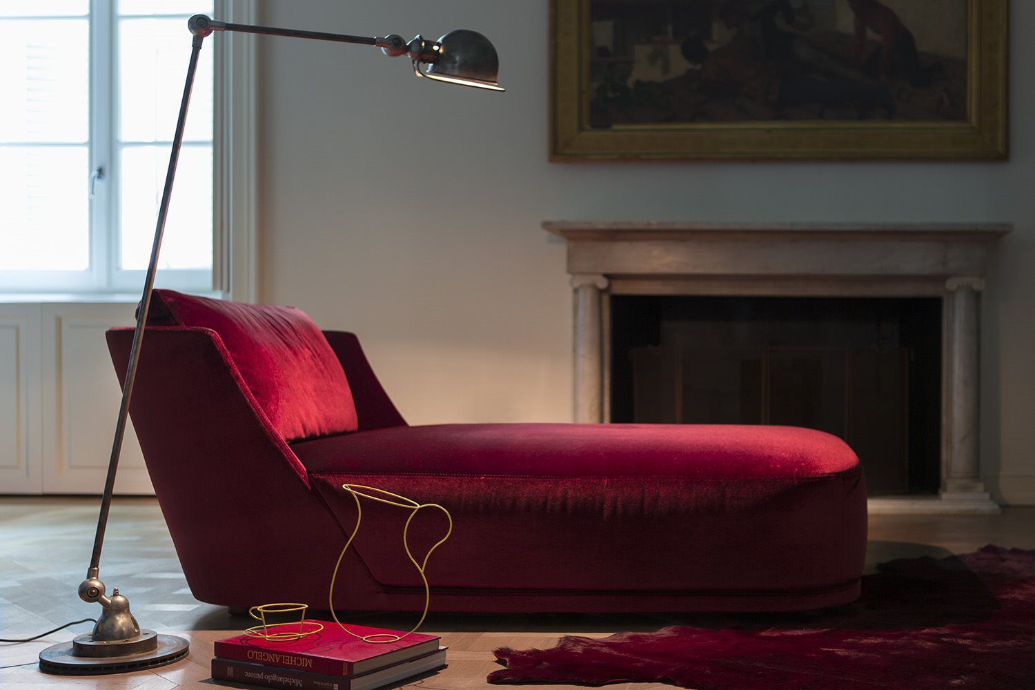 Chaise longue contemporánea VIVIEN Alberta de tejido / roja