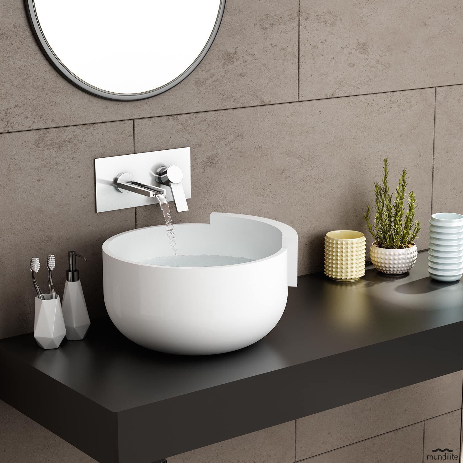 Lavabo sobre encimera - VERONAPLUS - Mundilite - redondo / de mineral