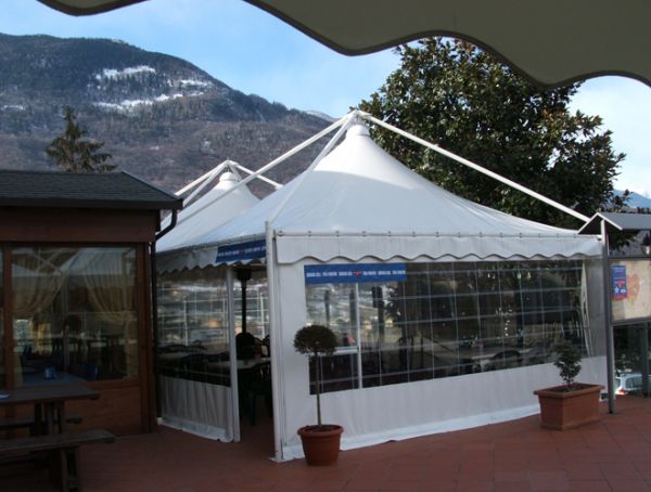 Cenador de acero galvanizado / de techo de lona / para espacio público