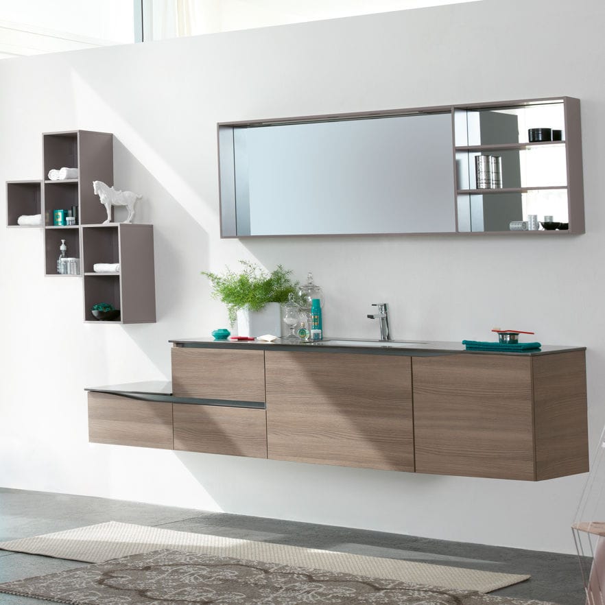 Mueble de lavabo doble - SWING - BMT Bagni - suspendido / de madera