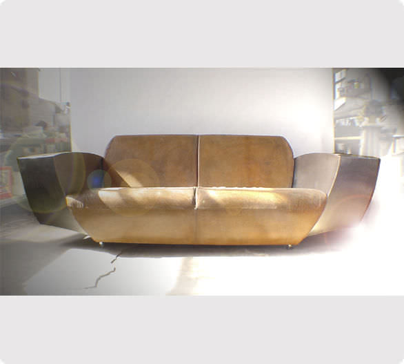Sofá de diseño original / de exterior / de cuero / de acero inoxidable