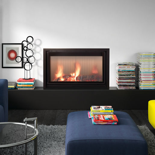Chimenea de leña - STILKAMIN L - HERGÓM - contemporánea / hogar cerrado