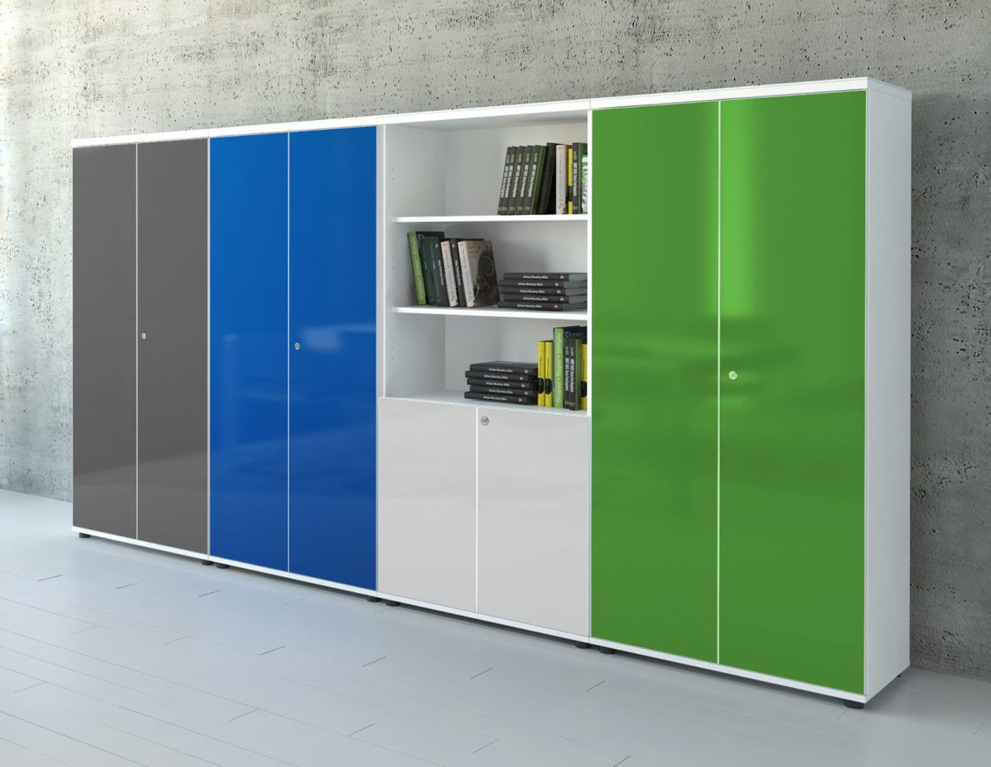 Armario de oficina bajo - GLOSS - MDD - alto / laminado / con puerta