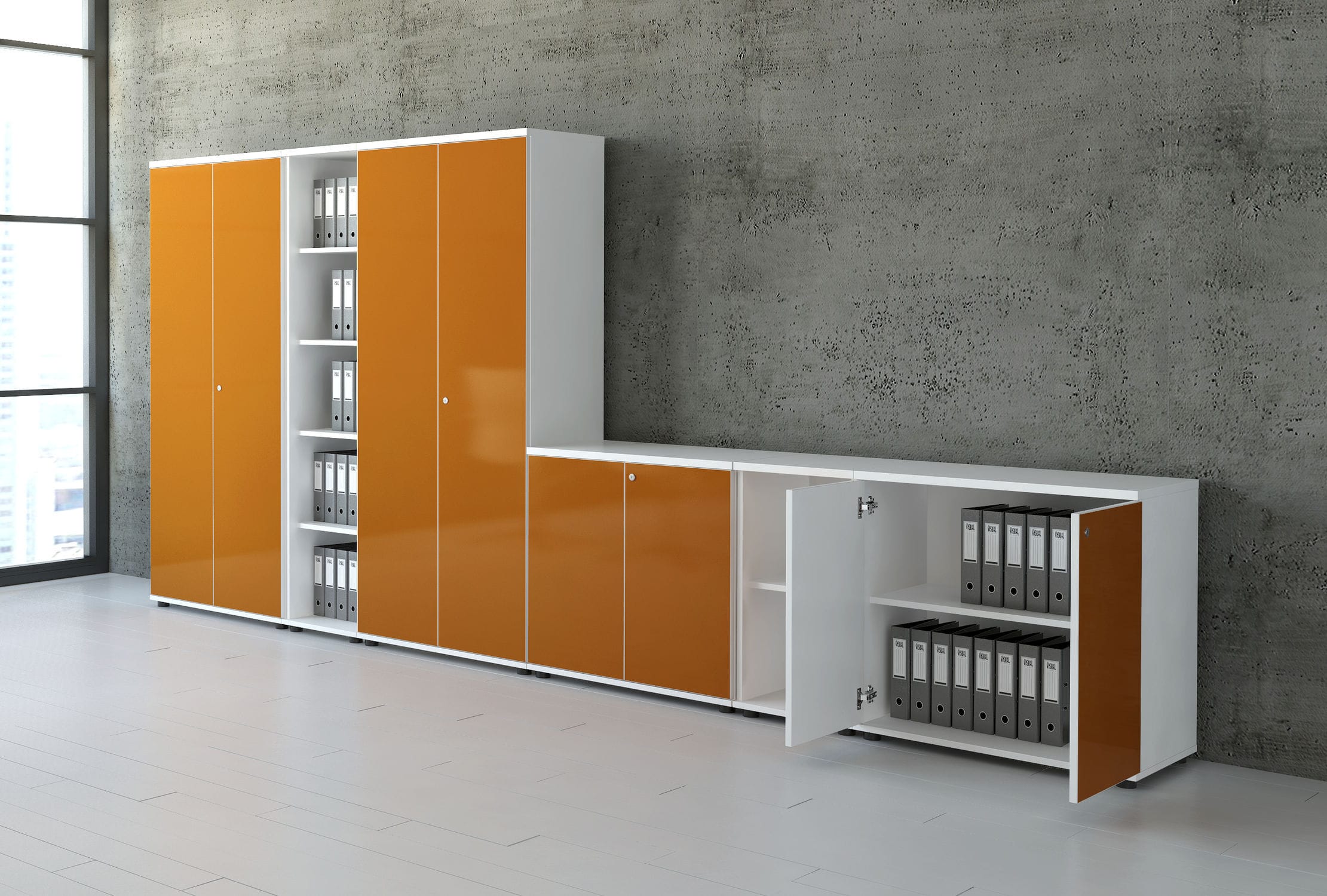 Armario de oficina bajo - GLOSS - MDD - alto / laminado / con puerta