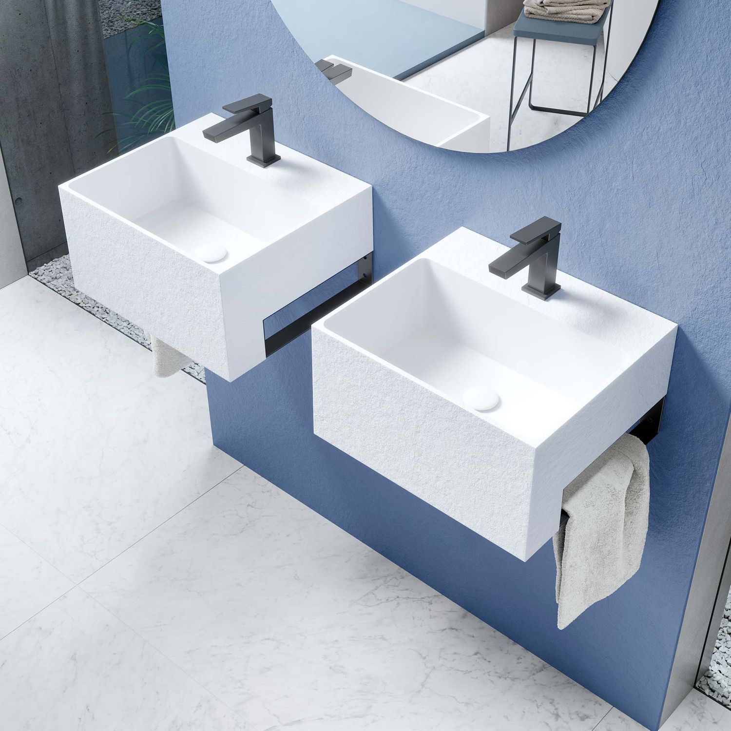 Encimera de lavabo de resina mineral - MINI - ACQUABELLA - con toallero
