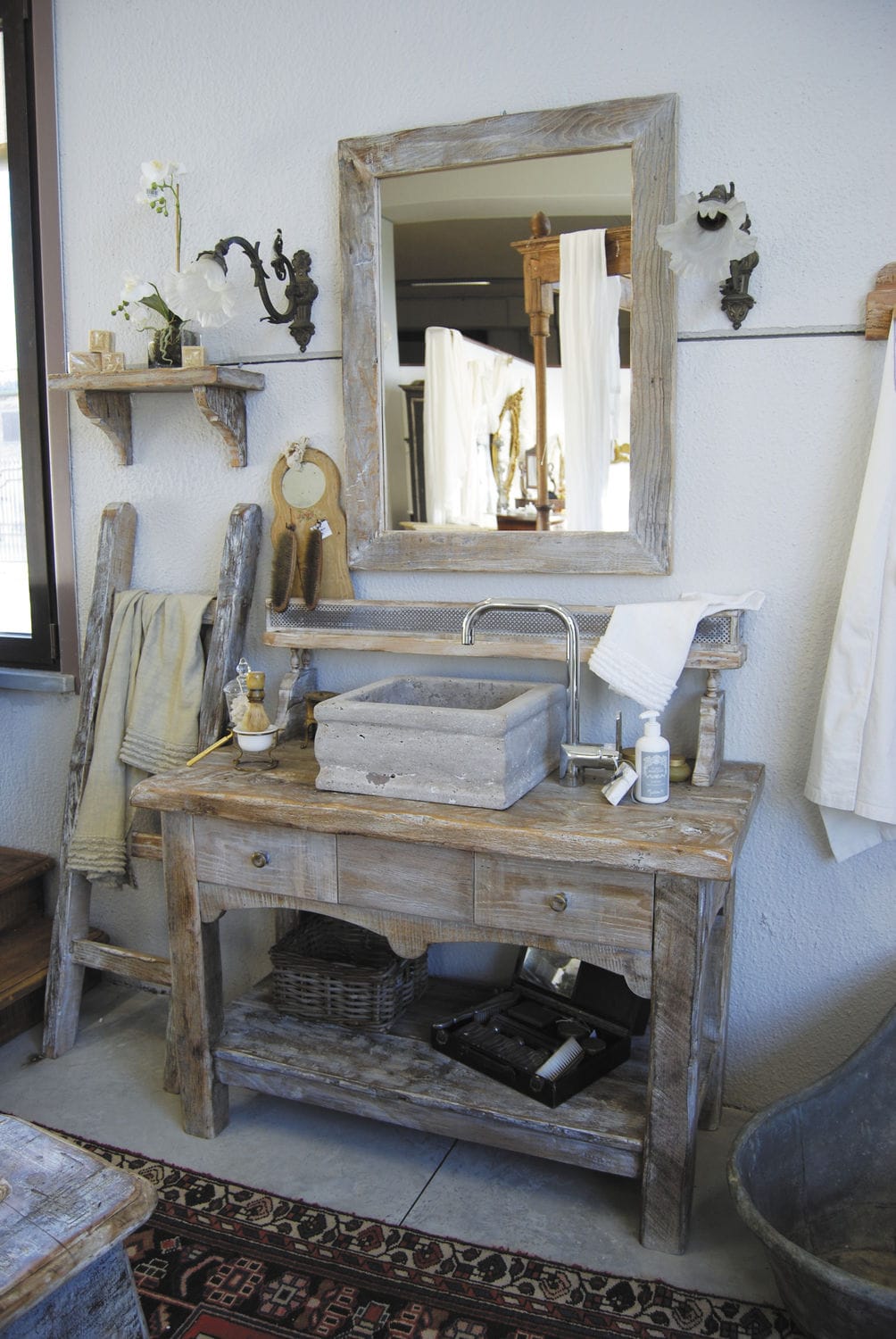 Mueble de lavabo de pie - VINTAGE - BLEU PROVENCE - de madera / clásico