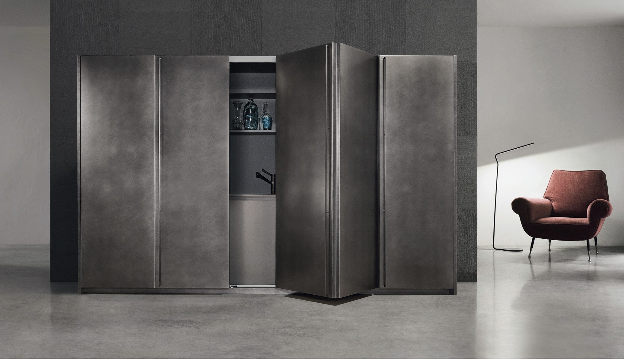 Cocina contemporánea / de metal / de material compuesto / oculta