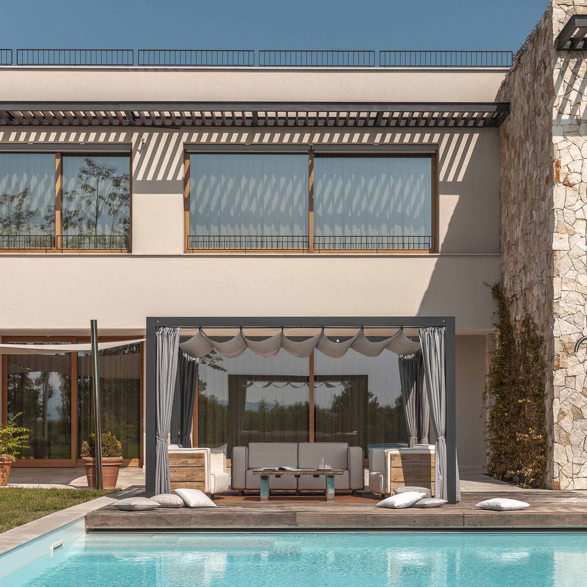 Cenador de aluminio - MOOD YPE - UNOSIDER - de PVC / de techo de lona