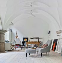 Sillón contemporáneo / de tejido / con reposapiés...