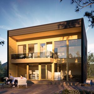 casa modular / moderna / de madera / con terraza