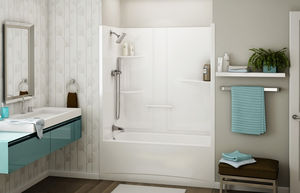 bañera-ducha empotrable / rectangular / de fibra acrílica