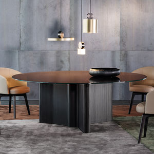 mesa de comedor contemporánea / de chapa de madera / de MDF / de vidrio ahumado