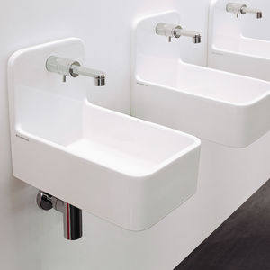 lavabo suspendido / rectangular / de cerámica / contemporáneo