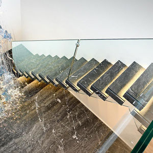 escalera recta / estructura de vidrio / con peldaños de piedra / sin contrahuellas