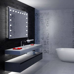 espejo para baño de pared / con luz / contemporáneo / rectangular