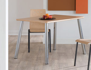 mesa de comedor moderna / de material laminado / con base de metal cromado / rectangular