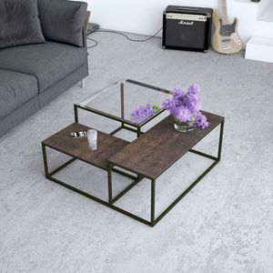 mesa de centro moderna / de vidrio templado / con base de acero lacado / cuadrada