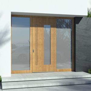 puerta de entrada / abatible / de roble / de seguridad