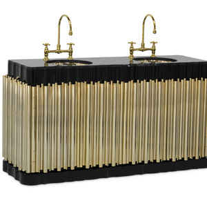 mueble de lavabo doble / de pie / de latón chapado en oro / de mármol