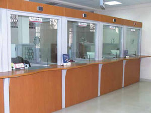 mostrador de recepción en arco de círculo
