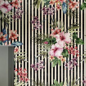 papel pintado moderno / de fibras naturales / de fibra de celulosa / con motivos florales