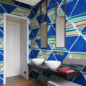 papel pintado contemporáneo / de fibra de celulosa / de fibras naturales / con motivos geométricos