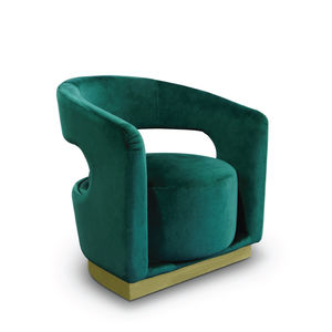 sillón contemporáneo / de terciopelo / de latón pulido / blanco