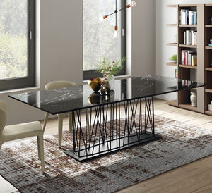 mesa contemporánea / de chapa de madera / de cerámica / con base metálica lacada