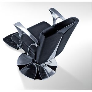 sillón de barbero de cuero artificial / de metal cromado / con base central / con reposacabezas